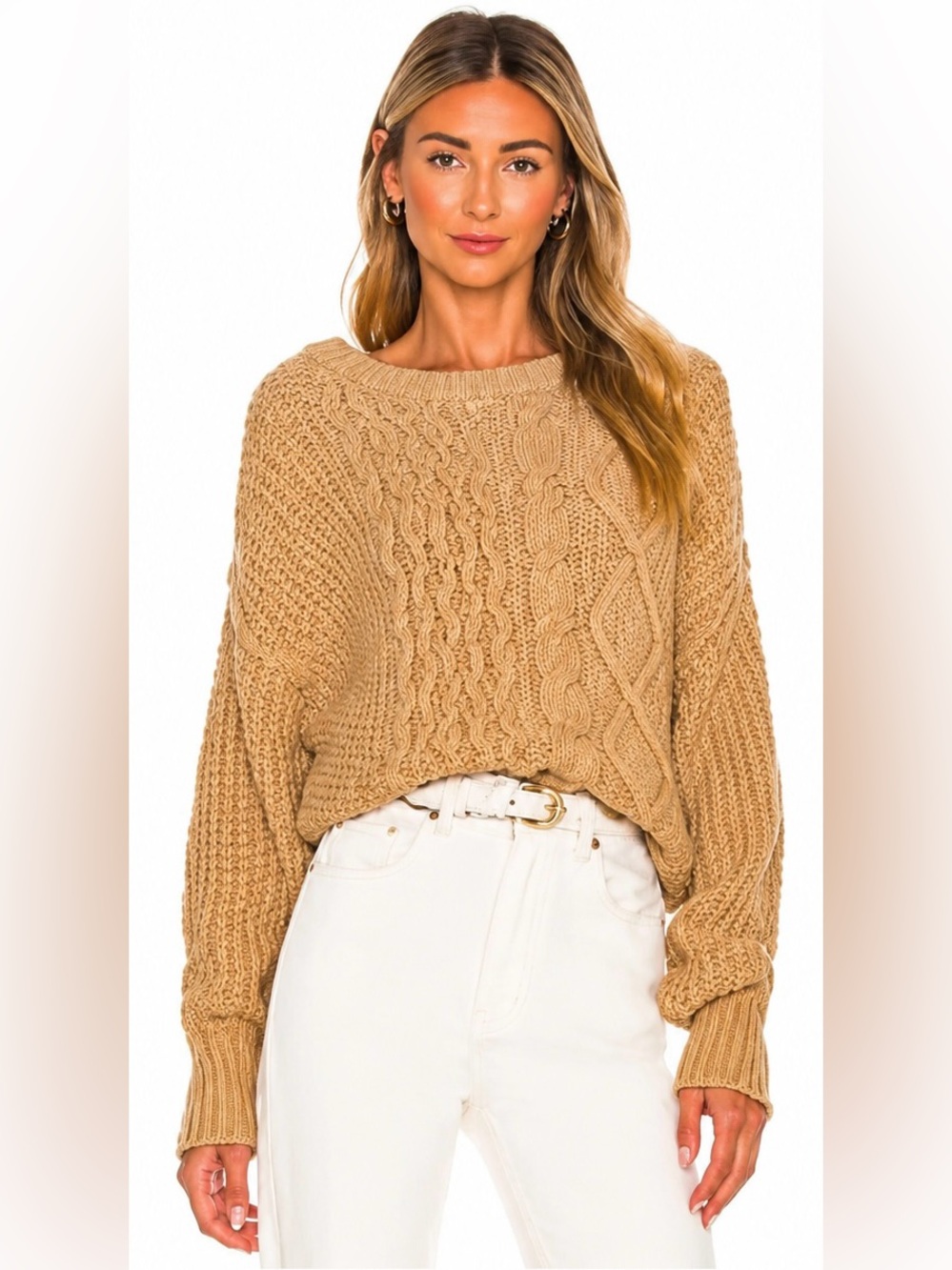 Free People Dream Cable Crewneck Sweater